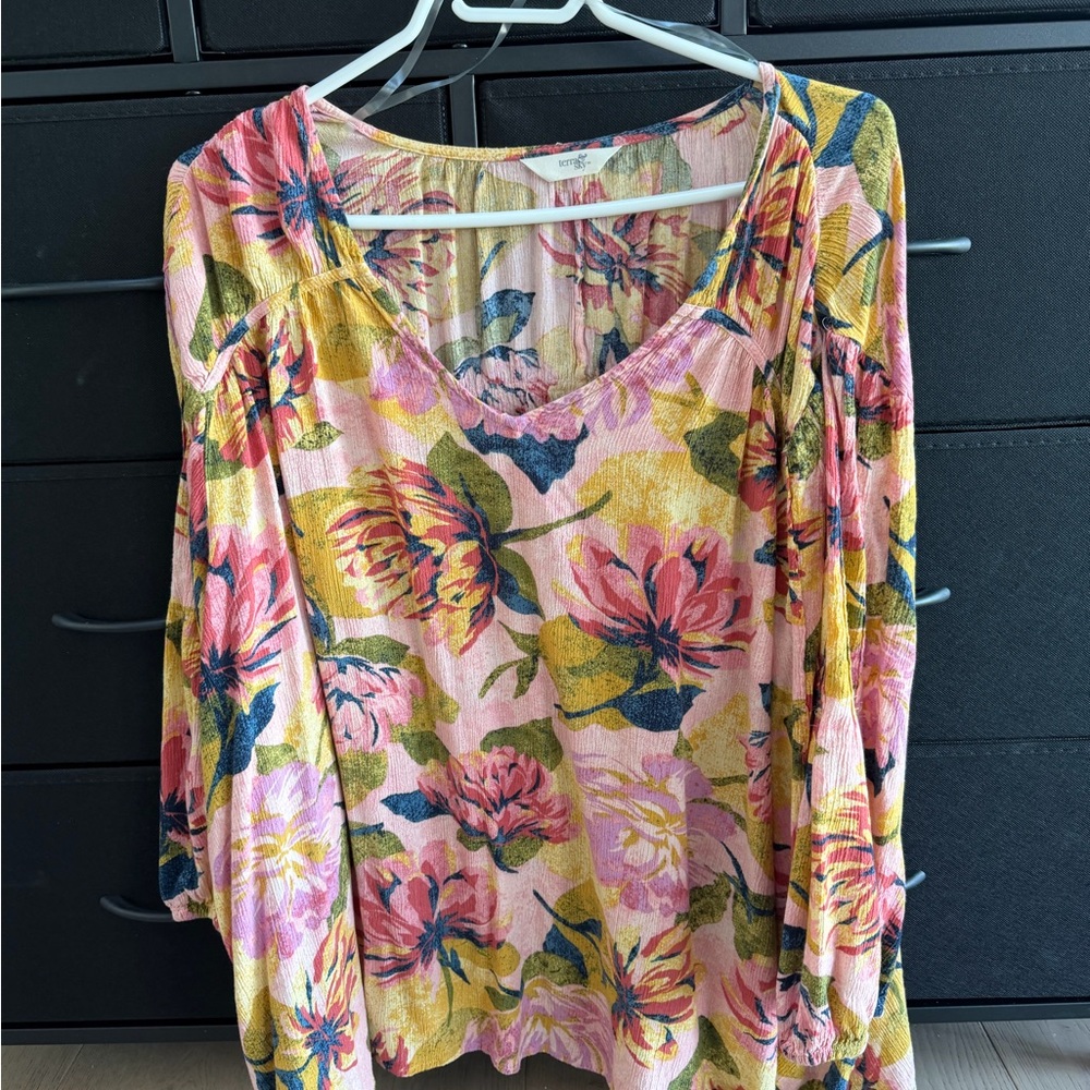 Terra & Sky Pink and Yellow Floral Blouse